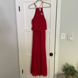 Petals & Pup Gia Pleated Halterneck Maxi Dress Red Size Large NWT